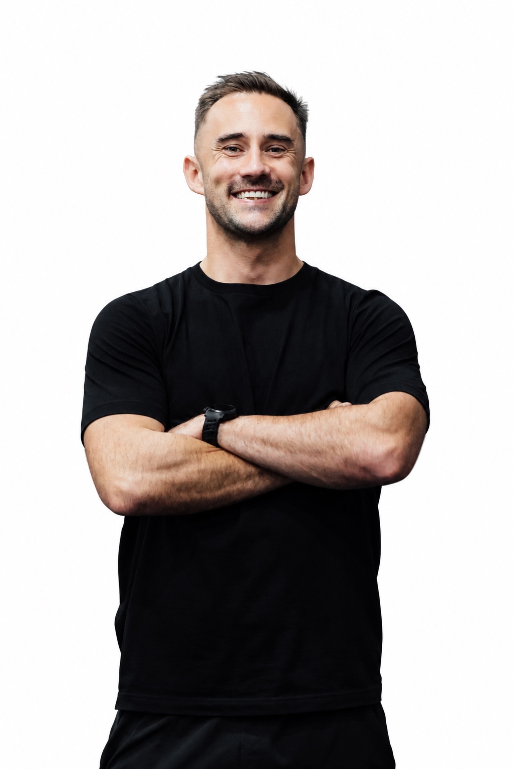 Jay Clark smiling in a black T-shirt