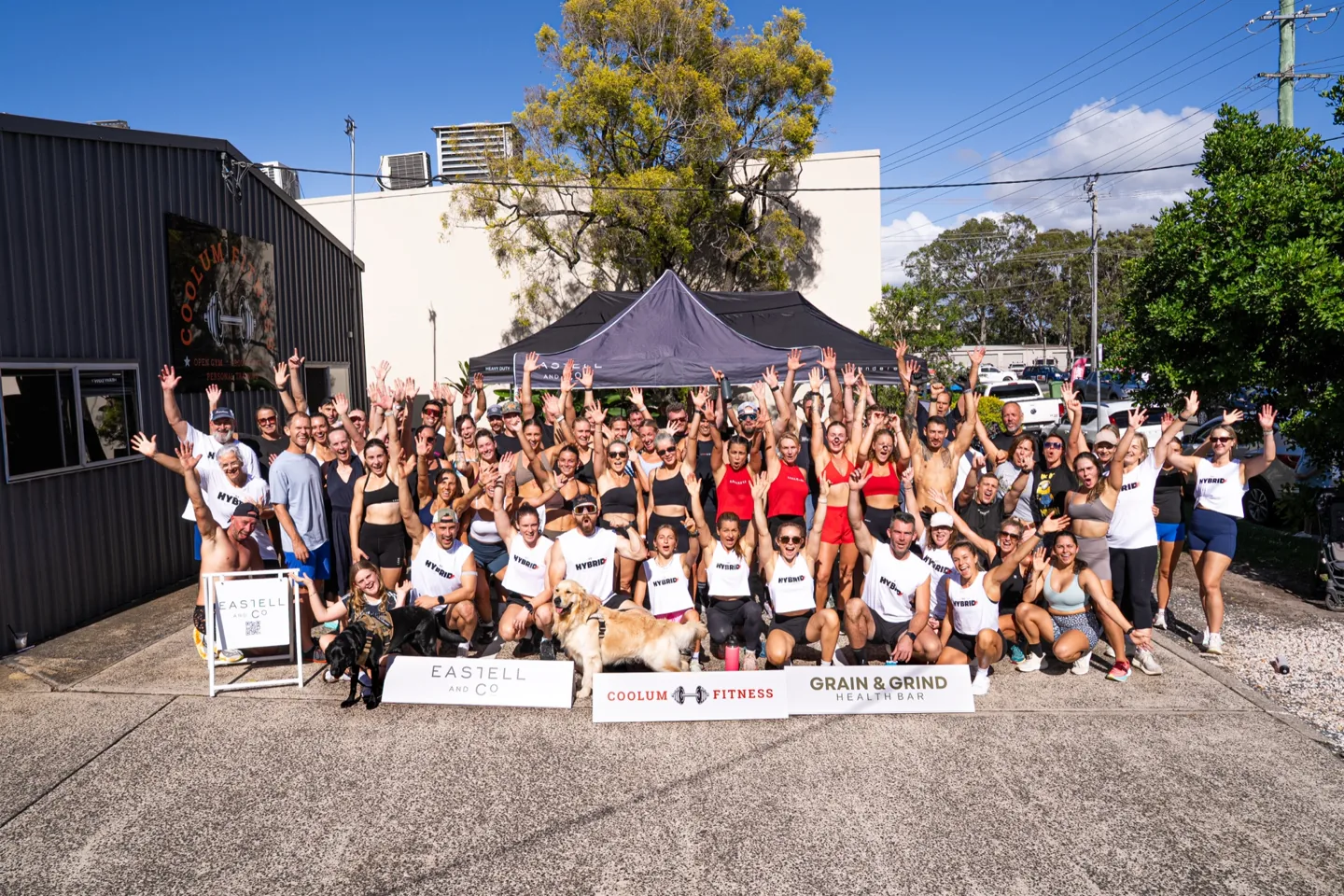Members gathered together outside a gym
