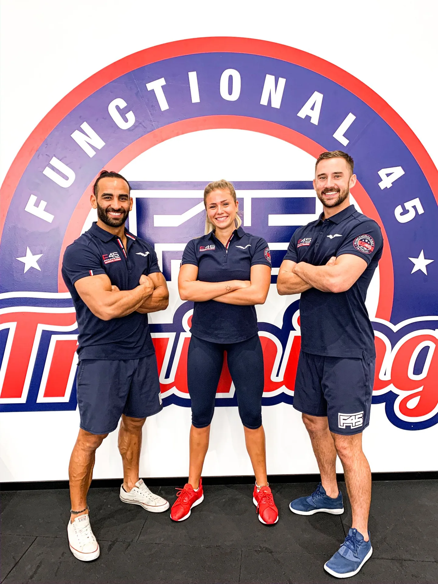 Jay Clark with an F45 launch team in Dubai